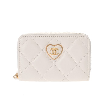 シャネル マトラッセ ジップコインパース ホワイト AP3294 ラムスキン レディース 財布 【中古】【purse】