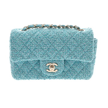 シャネル マトラッセ ミニ クラシック ハンドバッグ 20cm ブルー A69900 ツイード レディース バッグ 【中古】【bag】