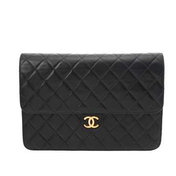 シャネル マトラッセ プッシュロックチェーンショルダー ブラック ラムスキン レディース バッグ 【中古】【bag】