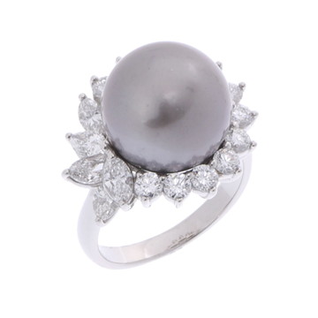 クイーン パールリング シルバー Pt950プラチナ/パール レディース ジュエリー 【中古】【jewelry】