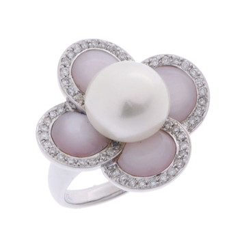ノーブランド フラワーモチーフ パールリング シルバー K18ホワイトゴールド WG/シェル レディース ジュエリー 【中古】【jewelry】