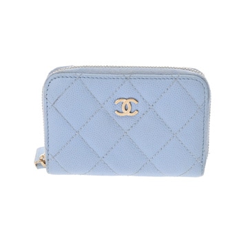 シャネル マトラッセ クラシック ジップ コインパース ライトブルー AP0216 グレインドカーフスキン レディース 財布 【中古】【purse】