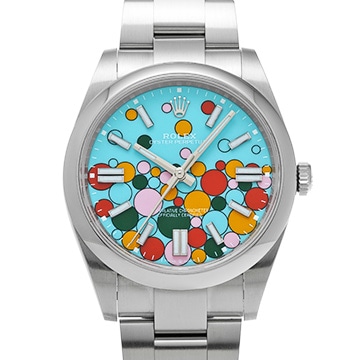 ロレックス オイスターパーペチュアル 41 124300 ターコイズブルー セレブレーションモチーフ メンズ 時計 【中古】【wristwatch】