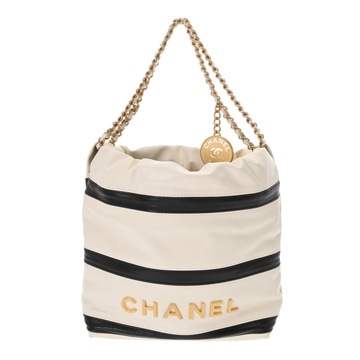 シャネル ミニ ハンドバッグ CHANEL22 ホワイト/ブラック AS3980 シャイニーカーフスキン レディース バッグ 【中古】【bag】