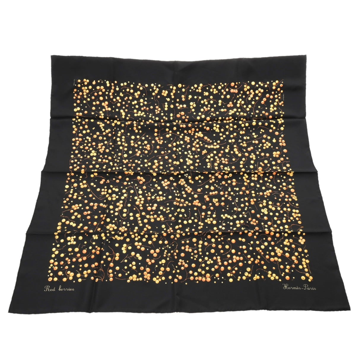 エルメス カレ90 RED BERRIES ブラック シルク100％ レディース 【中古】【other】
