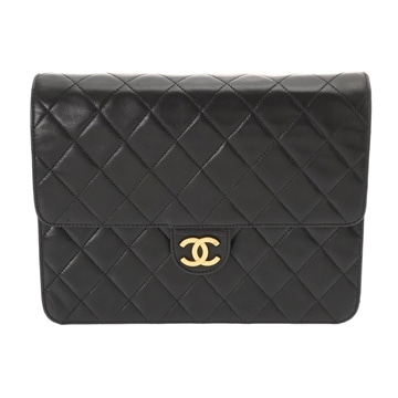 シャネル マトラッセ プッシュロックチェーンショルダー ブラック ラムスキン レディース バッグ 【中古】【bag】