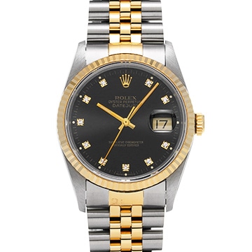 ロレックス デイトジャスト 16233G ブラック/ダイヤモンド メンズ 時計 【中古】【wristwatch】