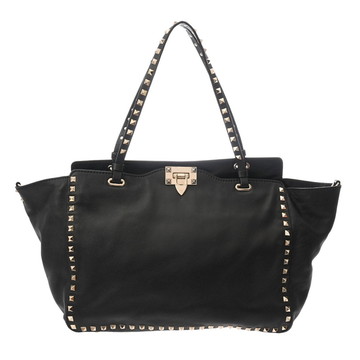 ヴァレンティノ スタッズ 2WAY ブラック レザー/キャンバス レディース バッグ 【中古】【bag】