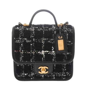 シャネル スモール トップハンドル フラップバッグ ブラック/ホワイト AS3652 ツイード レディース バッグ 【中古】【bag】