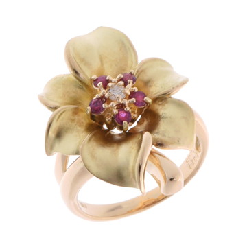 ノーブランド フラワーモチーフリング ゴールド K18イエローゴールド YG レディース ジュエリー 【中古】【jewelry】