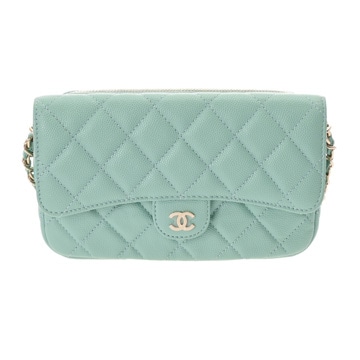 シャネル マトラッセ フラップフォンケース ターコイズ AP2096 ソフトグレインドカーフスキン レディース バッグ 【中古】【bag】