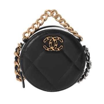 シャネル ラウンドクラッチ CHANEL19 ブラック AP0945 ラムスキン レディース バッグ 【中古】【bag】
