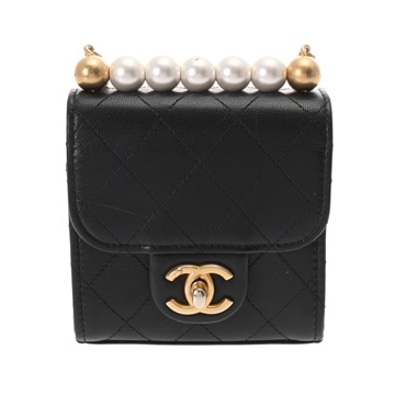 シャネル マトラッセ チェーンショルダー ブラック ゴートスキン/フェイクパール レディース バッグ 【中古】【bag】