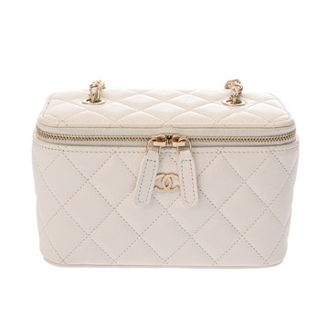 シャネル マトラッセ スモール ヴァニティケース ホワイト AP1341 グレインドカーフスキン レディース バッグ 【中古】【bag】