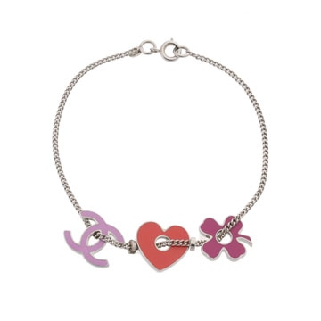 シャネル ハート ココマーク シルバー/ピンク系 メタル レディース ジュエリー 【中古】【jewelry】