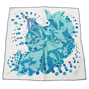 エルメス カレ40 HOLA FLAMENCA ブルー系 シルク100% レディース 【未使用】【other】