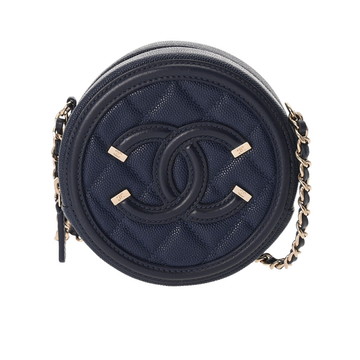 シャネル CCフィリグリー チェーンクラッチ ネイビー AP0365 キャビアスキン レディース バッグ 【中古】【bag】