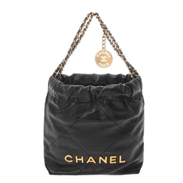 シャネル ミニ ハンドバッグ CHANEL22 ブラック AS3980 シャイニーカーフスキン レディース バッグ 【未使用】【bag】