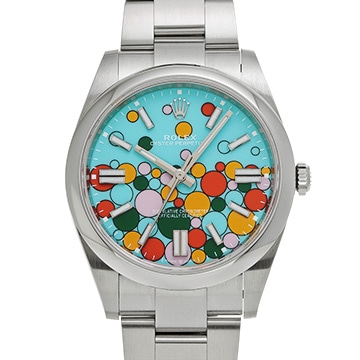 ロレックス オイスターパーペチュアル 41 124300 ターコイズブルー セレブレーションモチーフ メンズ 時計 【中古】【wristwatch】