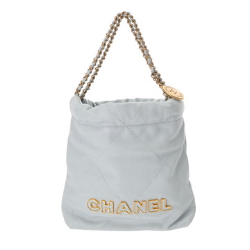 シャネル ミニ ハンドバッグ CHANEL22 ライトブルー AS3980 ソフトキャビアスキン レディース バッグ 【中古】【bag】