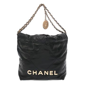 シャネル ミニ ハンドバッグ CHANEL22 ブラック AS3980 シャイニーカーフスキン レディース バッグ 【中古】【bag】