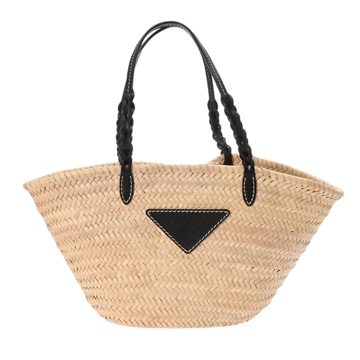 プラダ ナチュラル/ブラック 1BG314 ウーブンパーム/レザー レディース バッグ 【中古】【bag】