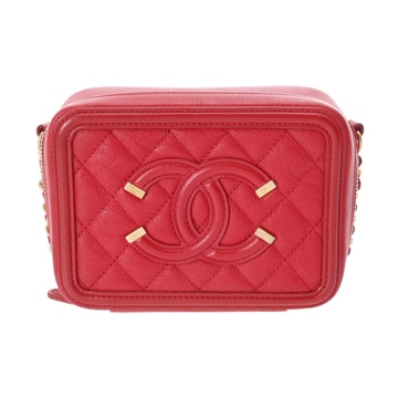 シャネル マトラッセ CCフィグリー スモール ヴァニティケース レッド A84452 キャビアスキン レディース バッグ 【中古】【bag】