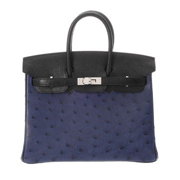 エルメス バーキン 25 ブルーサフィール/ブラック オーストリッチ レディース バッグ 【中古】【bag】