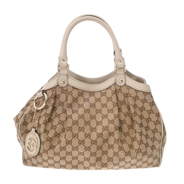 グッチ スーキーハンドバッグ ベージュ/エボニー/アイボリー 211944 GGキャンバス/レザー レディース バッグ 【中古】【bag】
