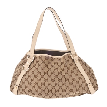 グッチ アビートートバッグ ベージュ/エボニー/ホワイト 130736 GGキャンバス/レザー レディース バッグ 【中古】【bag】