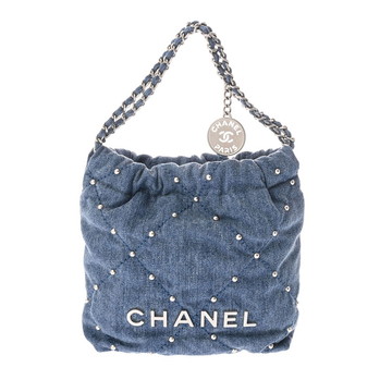 シャネル ミニ ハンドバッグ CHANEL22 ブルー AS3980 デニム/スタッズ レディース バッグ 【中古】【bag】