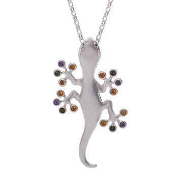 ノーブランド トカゲモチーフ ネックレス マルチストーン シルバー K18ホワイトゴールド WG レディース ジュエリー 【中古】【jewelry】
