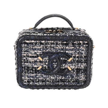 シャネル CCフィリグリー スモール ヴァニティバッグ ネイビー A93343 ツイード/パイソン レディース バッグ 【中古】【bag】