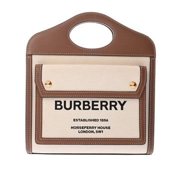 バーバリー ミニ ポケットバッグ ナチュラル/モルトブラウン 80393611 キャンバス/レザー レディース バッグ 【中古】【bag】