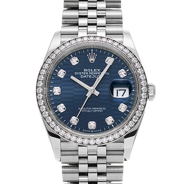 ロレックス デイトジャスト 36 126284RBR ブライトブルー フルーテッドモチーフ/ダイヤモンド メンズ 時計 【中古】【wristwatch】