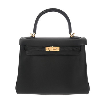 エルメス ケリー 25 内縫い タッチ ブラック リザード/ヴォースイフト レディース バッグ 【中古】【bag】