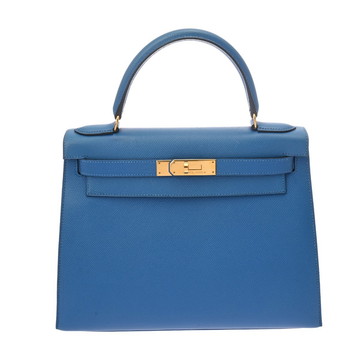 エルメス ケリー 28 外縫い 2WAY ブルーフランス クシュベル レディース バッグ 【中古】【bag】