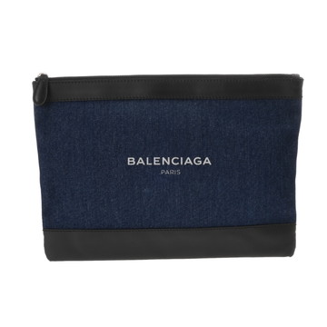 バレンシアガ ネイビークリップ M ブルー/ブラック 420407 デニム/レザー メンズ バッグ 【中古】【bag】