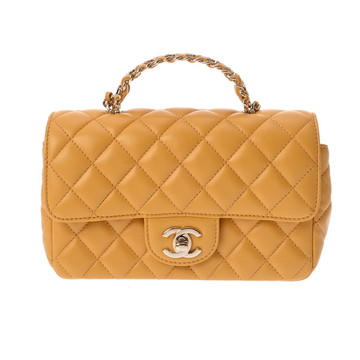 シャネル マトラッセ トップハンドル ミニフラップバッグ イエロー AS4141 ラムスキン レディース バッグ 【中古】【bag】