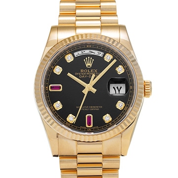 ロレックス デイデイト　アラビア語表記 118238 ブラック/ダイヤモンド/ルビー メンズ 時計 【中古】【wristwatch】