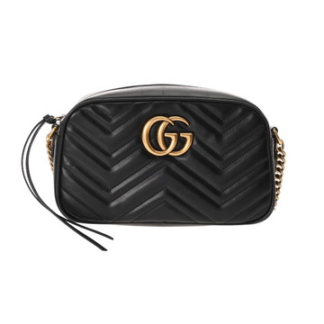 グッチ GGマーモント スモール カメラバッグ  ブラック 447632 213317 キルティングレザー レディース バッグ 【中古】【bag】