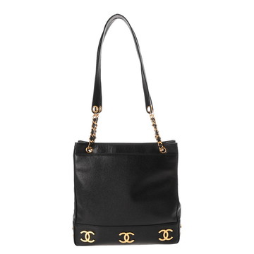 シャネル トリプルココ チェーントート ブラック キャビアスキン レディース バッグ 【中古】【bag】