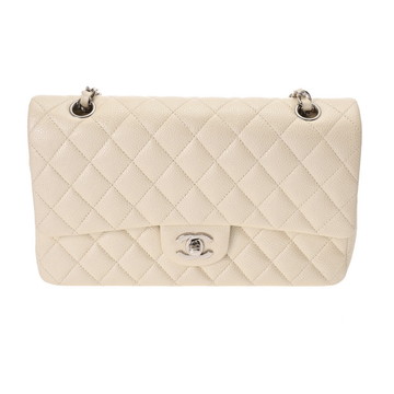 シャネル マトラッセ WフラップWチェーンショルダー 25cm ホワイト A01112 キャビアスキン レディース バッグ 【中古】【bag】