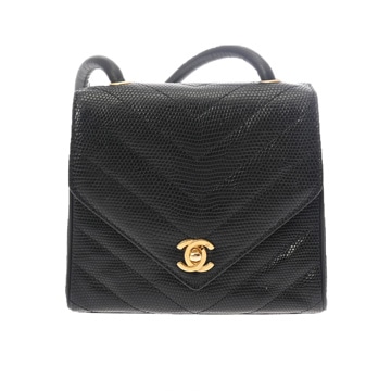 シャネル Vステッチ ショルダーバッグ ブラック リザード レディース バッグ 【中古】【bag】