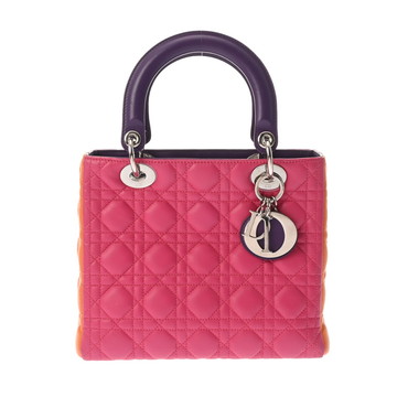 ディオール LADY DIOR バッグ スモール カナージュ ピンク/オレンジ/パープル ラムスキン レディース バッグ 【中古】【bag】