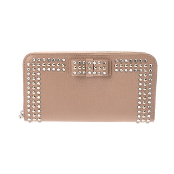 ミュウミュウ ラウンドファスナー長財布 ピンクベージュ 5M0506 レザー/スタッズ レディース 財布 【中古】【purse】