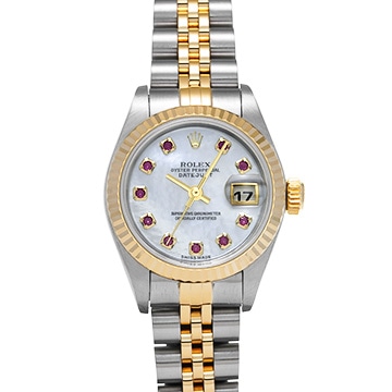 ロレックス デイトジャスト 79173NGR ホワイトシェル/ルビー レディース 時計 【中古】【wristwatch】