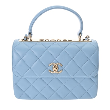 シャネル トレンディCC/マトラッセ トップハンドル フラップ バッグ  ライトブルー A92236 ラムスキン レディース バッグ 【中古】【bag】