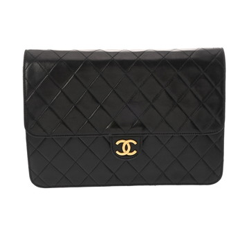 シャネル マトラッセ プッシュロック チェーンショルダー ブラック ラムスキン レディース バッグ 【中古】【bag】