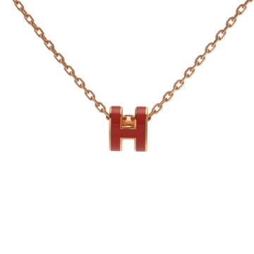 エルメス ポップH ミ二ネックレス オレンジ/ローズゴールド金具 エナメル レディース ジュエリー 【中古】【jewelry】